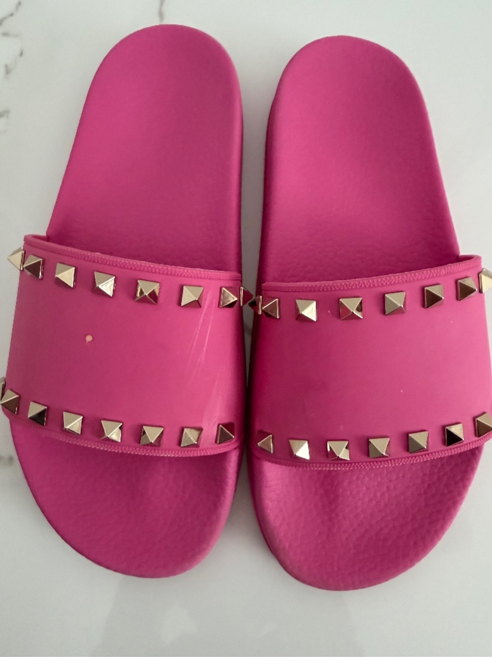 Valentino Garavani Rockstud Pink Rubber Slides Size 38